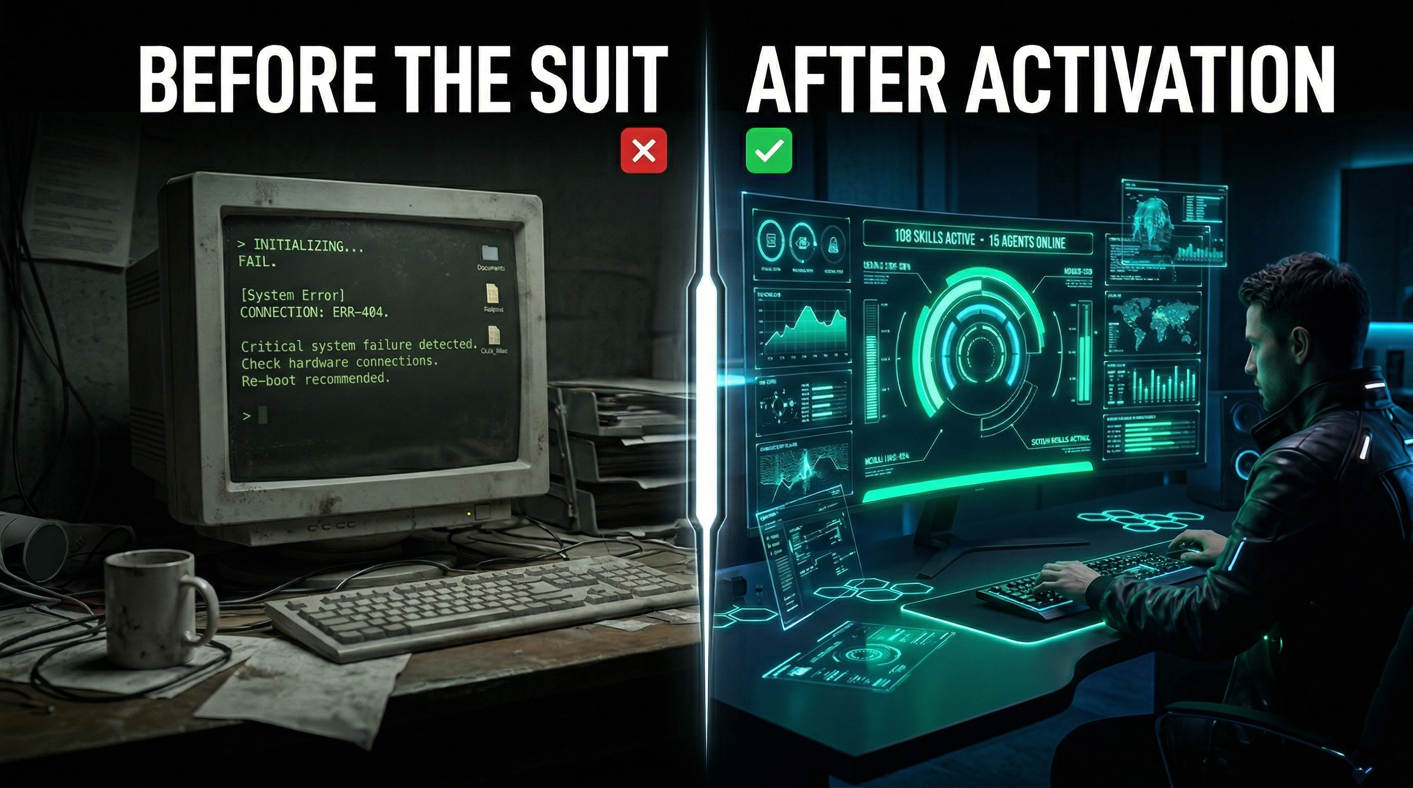 Before the Suit vs After Activation — the dramatic difference