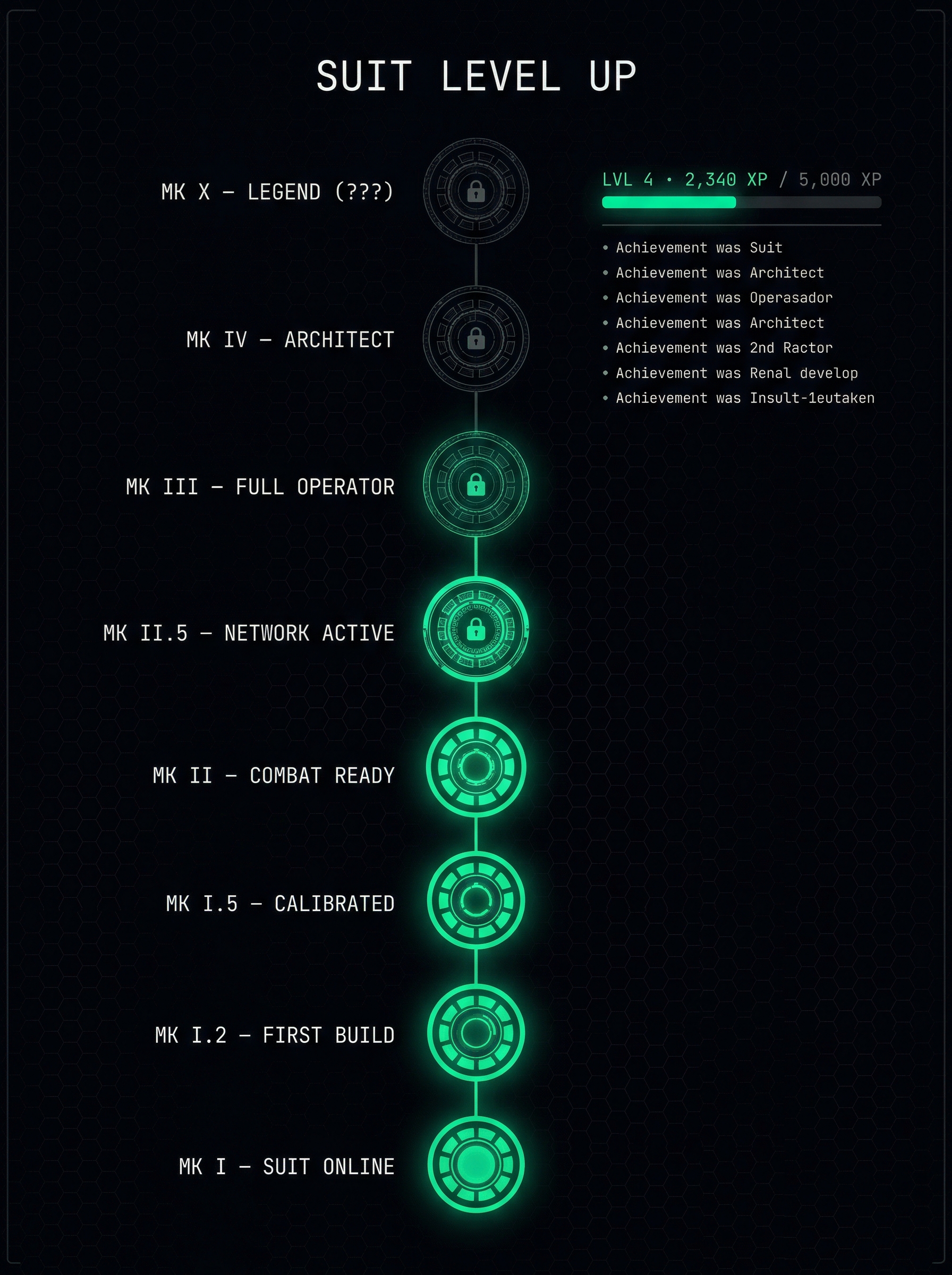 Suit Level Up — Mark I to Mark X progression